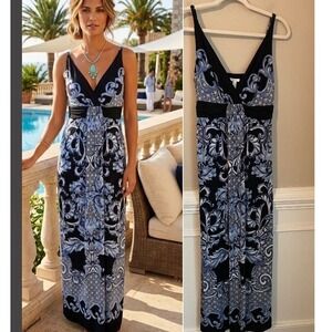 Soma Britney Maxi Dress Treasure Blue Baroque Print Sleeveless Size M NEW